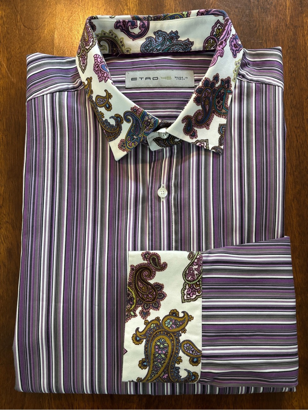 NWOT ETRO Purple Striped Paisley-Cuff Men's Dress Shirt 💯 Cotton